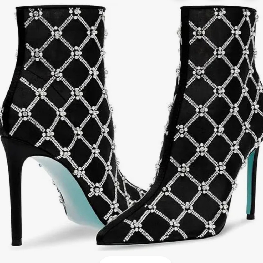 FINAL PRICE/ LAST ONE Betsey Johnson Larkk Black Latice Embelished Sheer Booties - Picture 3 of 12